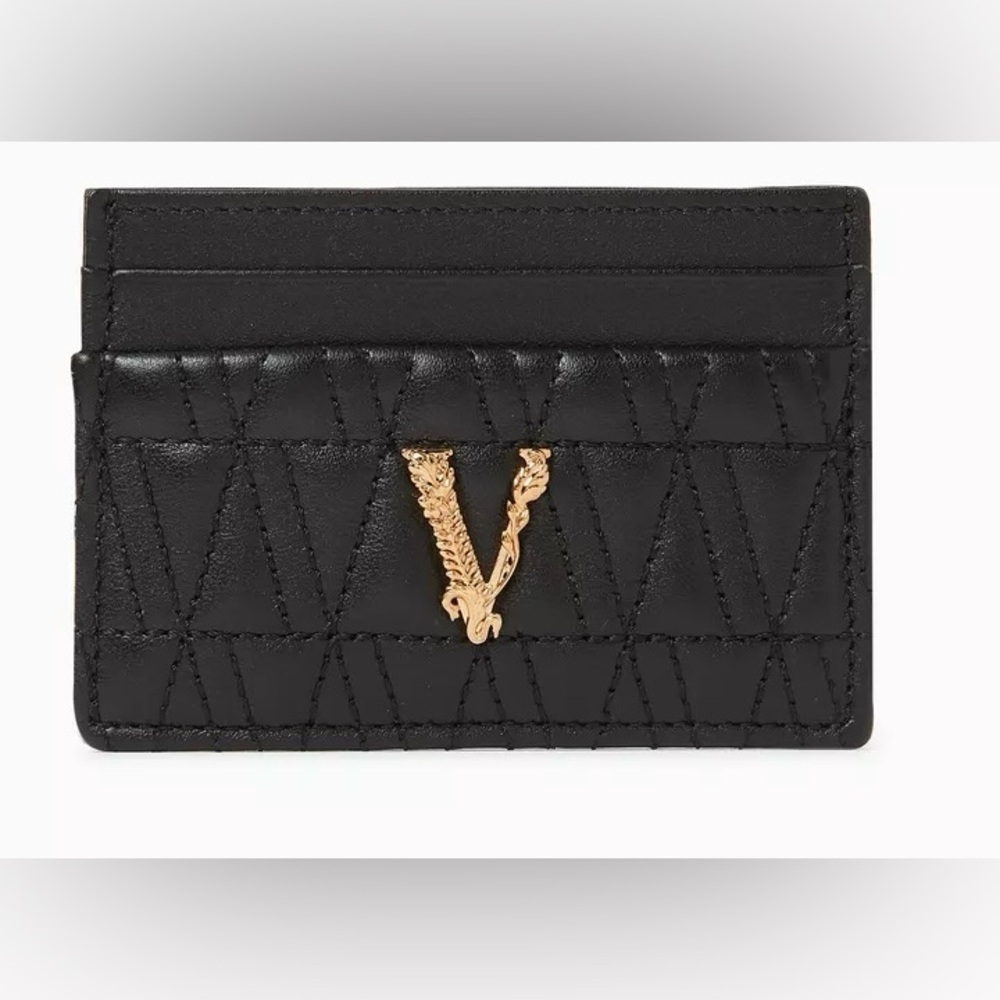 Versace Virtus Card Holder in Smooth V-quilted Leather Black